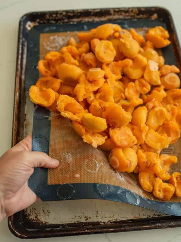 removing frozen apricots from baking sheet